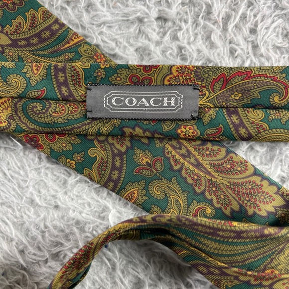Coach Mens Green Paisley 100% Italian Silk Luxury Neck Tie - Picture 4 of 5